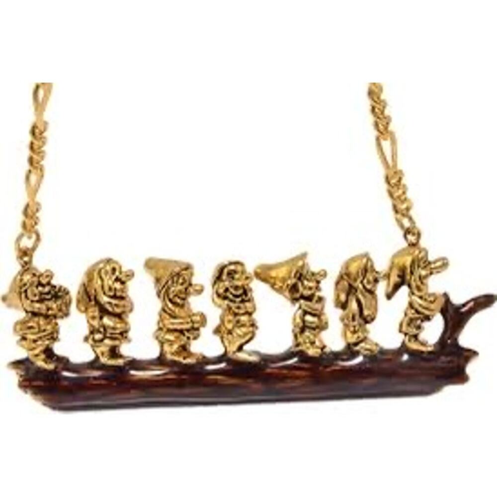 Disney Couture Kingdom Necklace Snow White Seven Dwarfs Log 14k Gold Plate